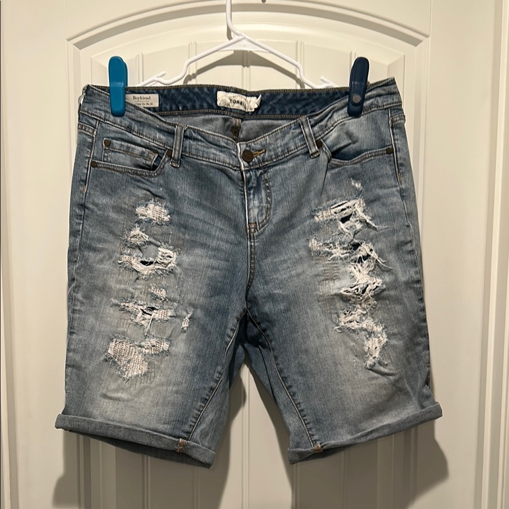 Torrid Blue Jean Shorts Distressed Bermuda Style
